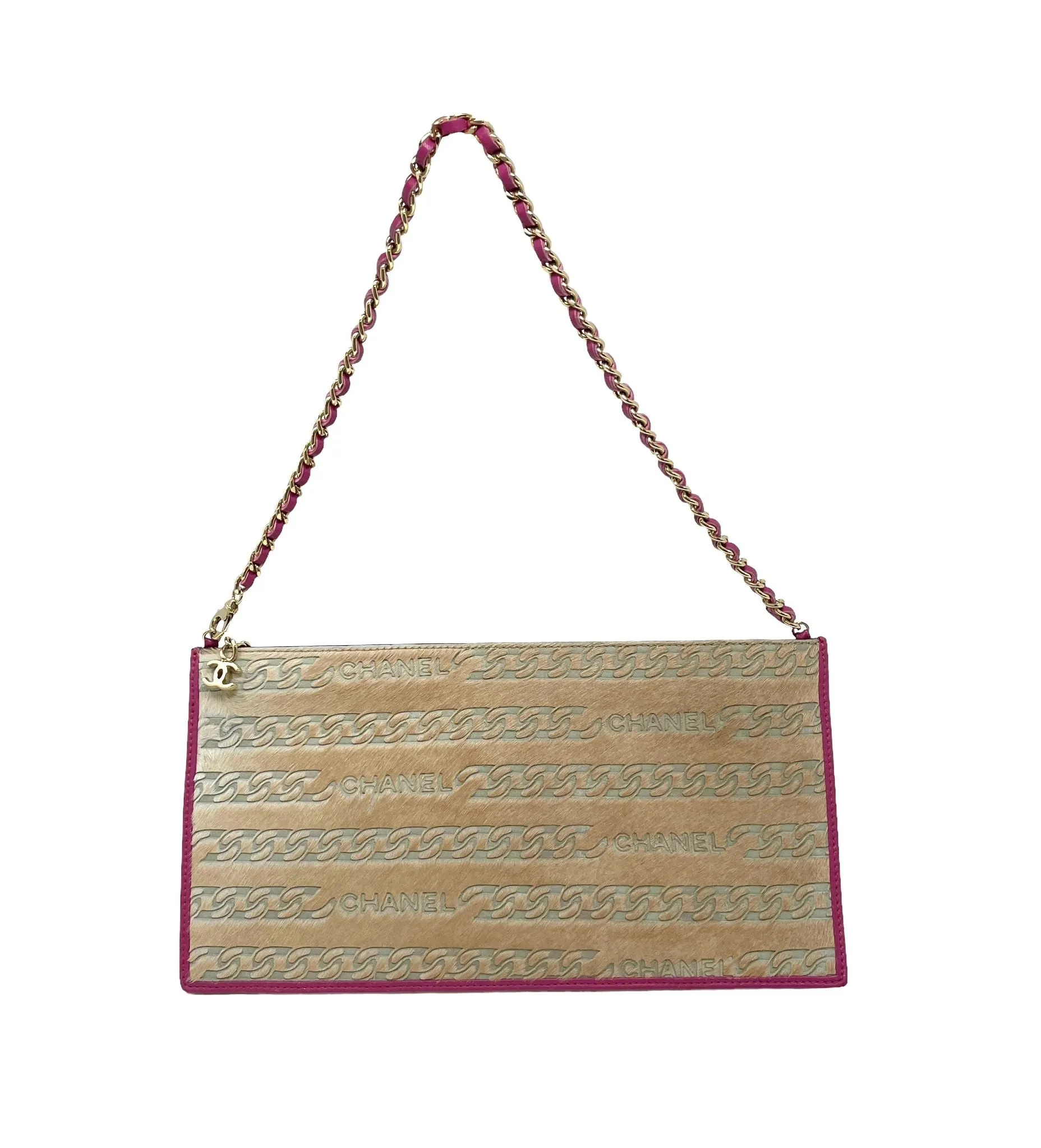 Chanel Tan Chain Logo Print Shoulder Bag