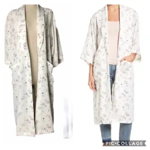 Chelsea28 Floral print topper ivory open front XS