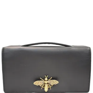 CHRISTIAN DIOR Bee Leather Pouch Clutch Bag Black - 20% OFF