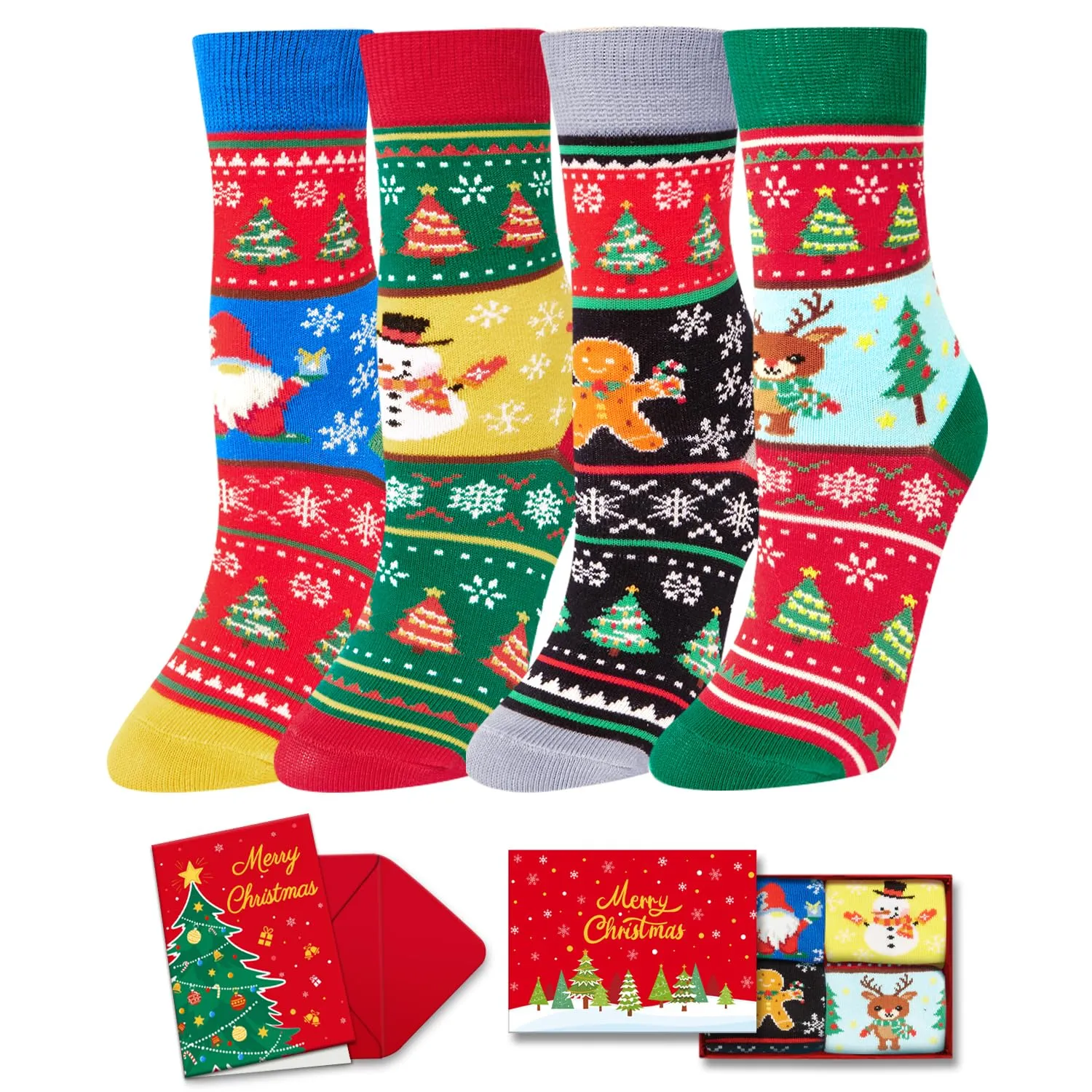 Christmas Gifts Stocking Socks for Girls Boys - Secret Santa Socks Xmas Stocking Stuffers for Little Kids, 4 Pack of Christmas Socks