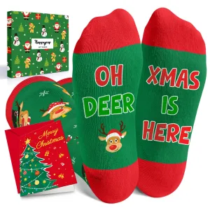 Christmas Gifts Stocking Socks for Kids - Knee High Deer Socks Reindeer Stockings for Boys Girls 10-12 Years Old