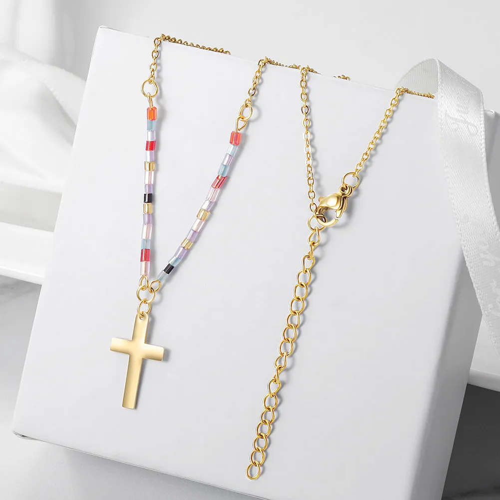 Colorful Beaded Cross Necklace