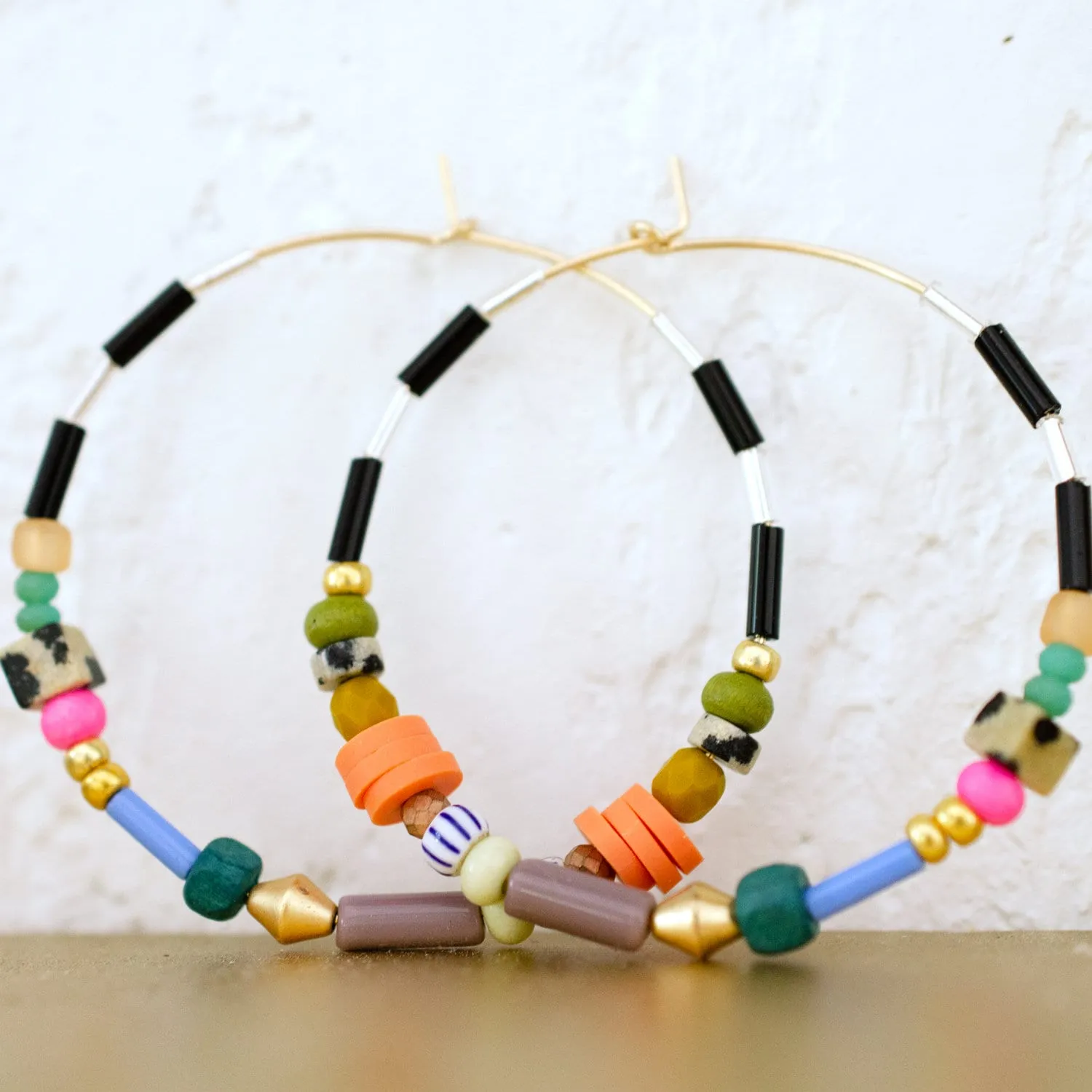 Colorful Beaded hoops, Large hoop earrings, gold filled hoops, statement earrings, seed bead hoops, colorful earrings, gift for friend