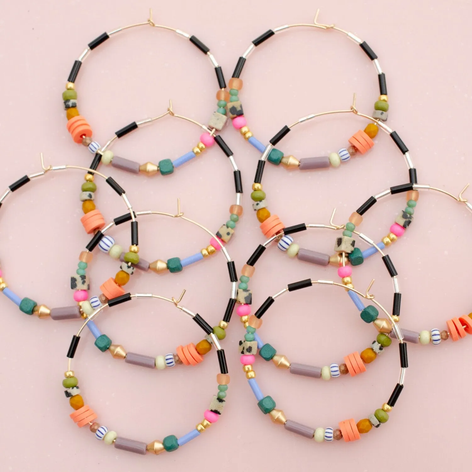 Colorful Beaded hoops, Large hoop earrings, gold filled hoops, statement earrings, seed bead hoops, colorful earrings, gift for friend