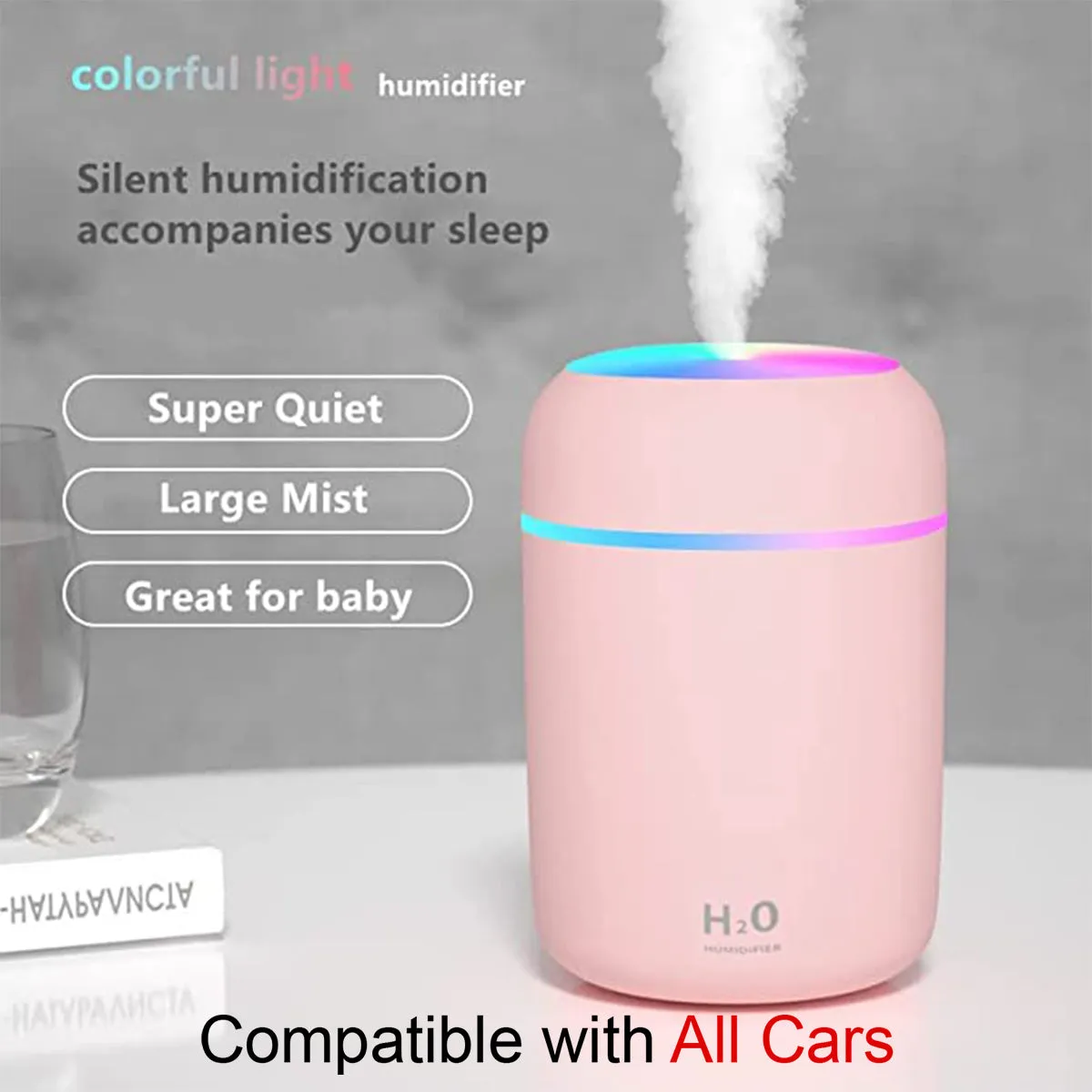 Colorful Cool Mini Cute Humidifier USB 300ml Portable with 7 Colors 2 Fog Mode Ultra Quiet Suitable, Custom Fit For Your Cars