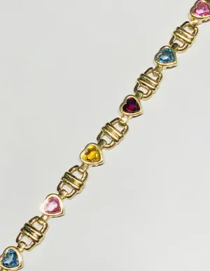 Colorful CZ Heart Bracelet (14K)