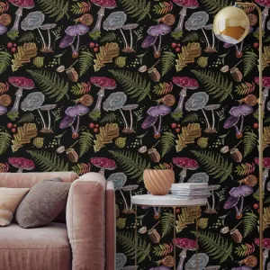 Colorful Dark Mushroom Botanical Wallpaper