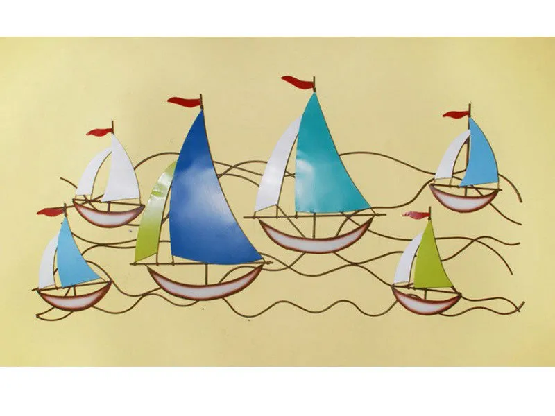 Colorful Fleet of Sail Boats Wall Art - Extra Wide