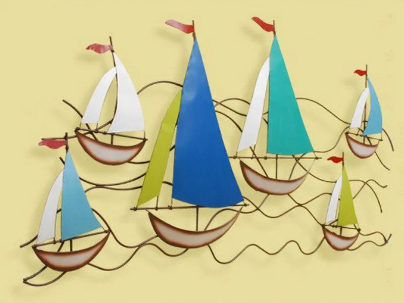 Colorful Fleet of Sail Boats Wall Art - Extra Wide