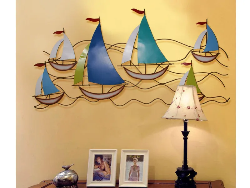 Colorful Fleet of Sail Boats Wall Art - Extra Wide