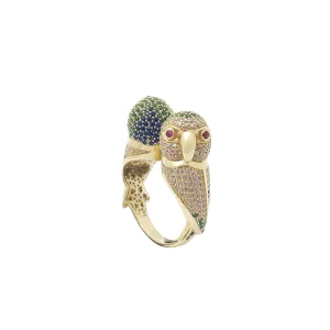 Colorful Parrots Head Ring (14K)