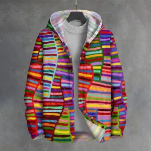 Colorful Stripe Button Cardigan Hoodie 2410003910