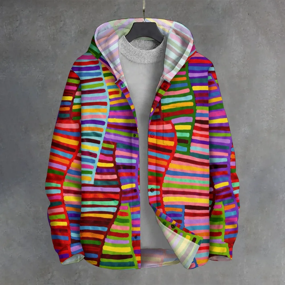 Colorful Stripe Button Cardigan Hoodie 2410003910