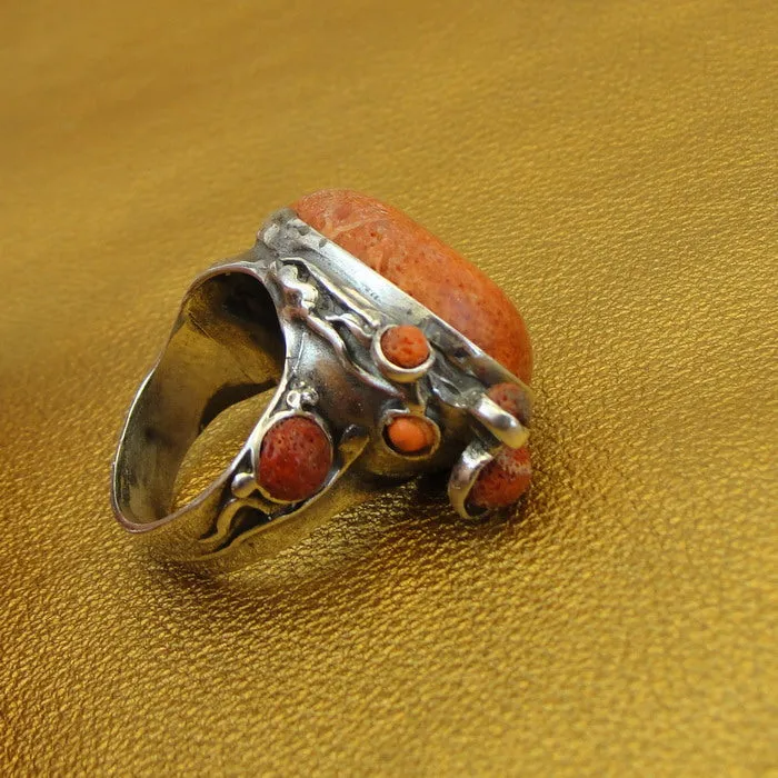 Coral Sponge Ring 925 Sterling Silver  sz 7.5,8 Handmade Hadar Designers (H 102b)