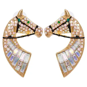 Cubic Zirconia & Crystal 18K Gold-Plated Horse Stud Earrings