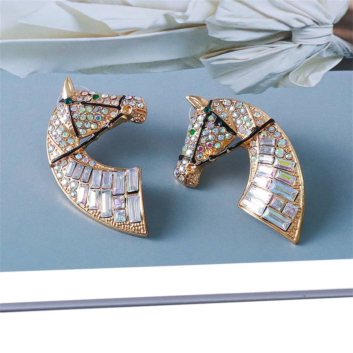 Cubic Zirconia & Crystal 18K Gold-Plated Horse Stud Earrings