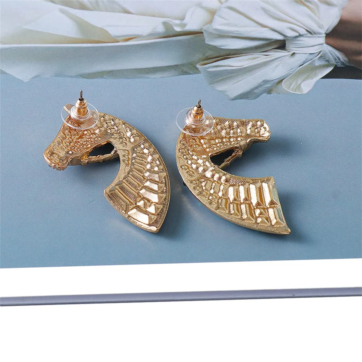 Cubic Zirconia & Crystal 18K Gold-Plated Horse Stud Earrings