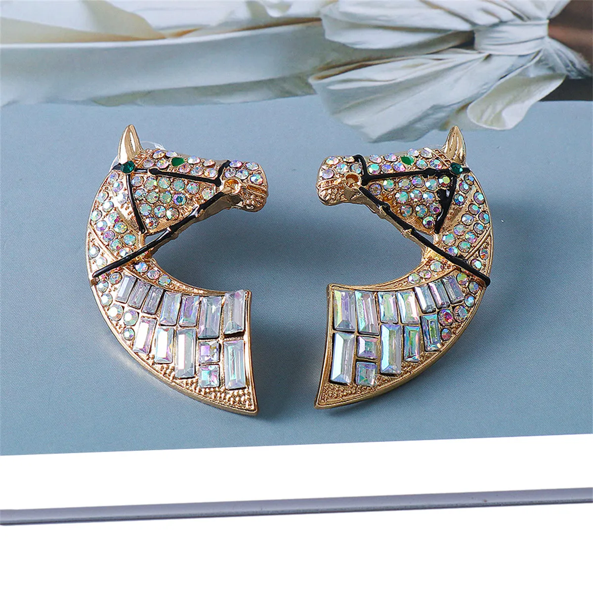 Cubic Zirconia & Crystal 18K Gold-Plated Horse Stud Earrings