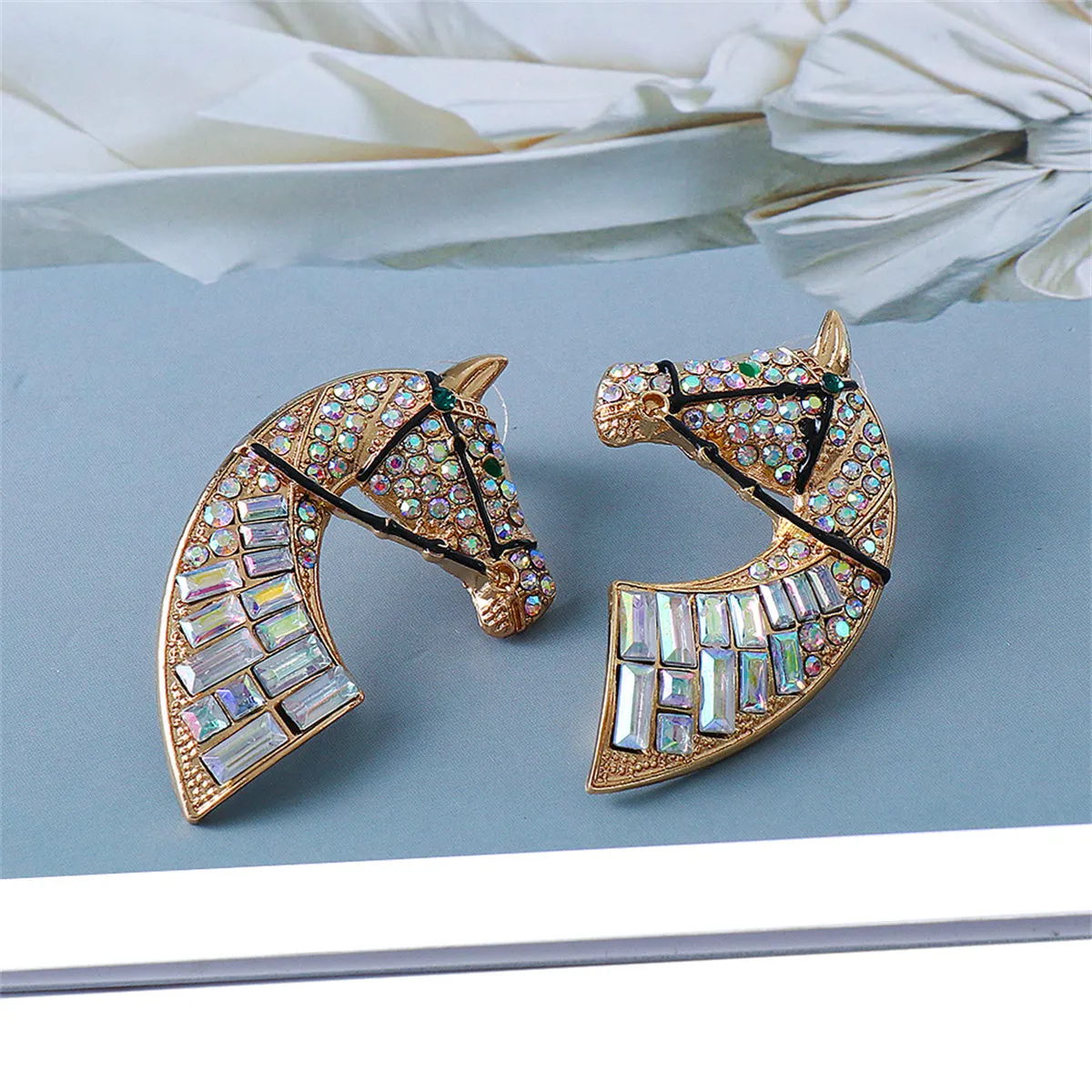 Cubic Zirconia & Crystal 18K Gold-Plated Horse Stud Earrings