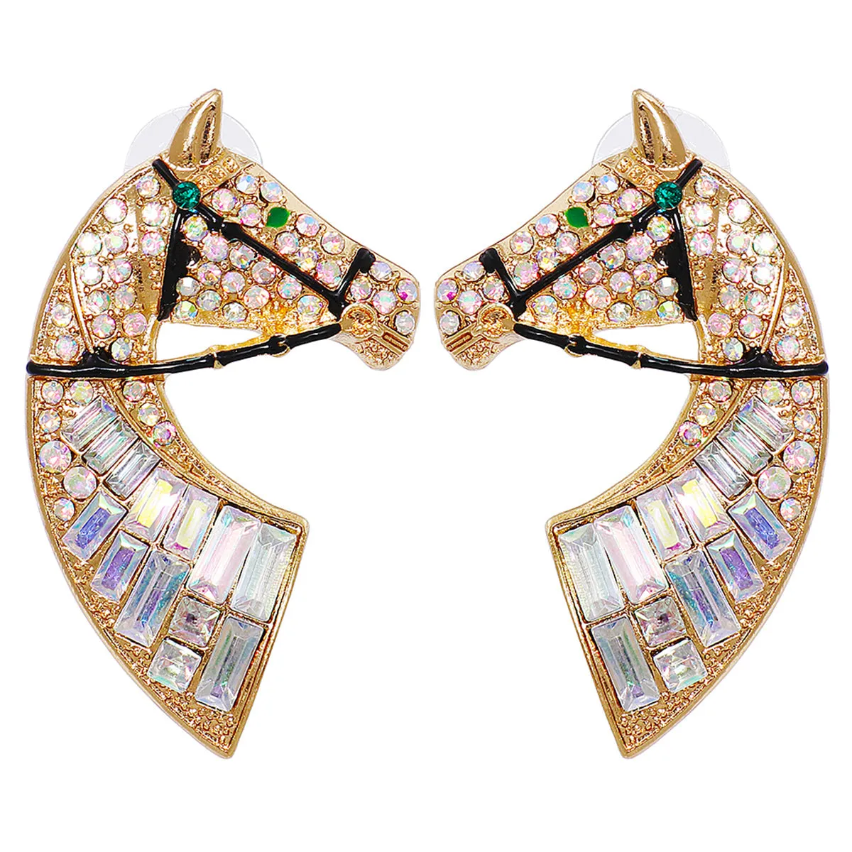 Cubic Zirconia & Crystal 18K Gold-Plated Horse Stud Earrings