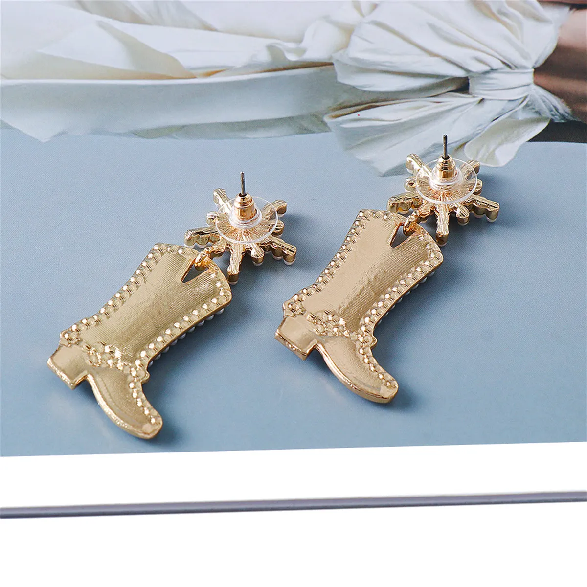 Cubic Zirconia & Pearl 18K Gold-Plated Cowboy Boot Drop Earrings