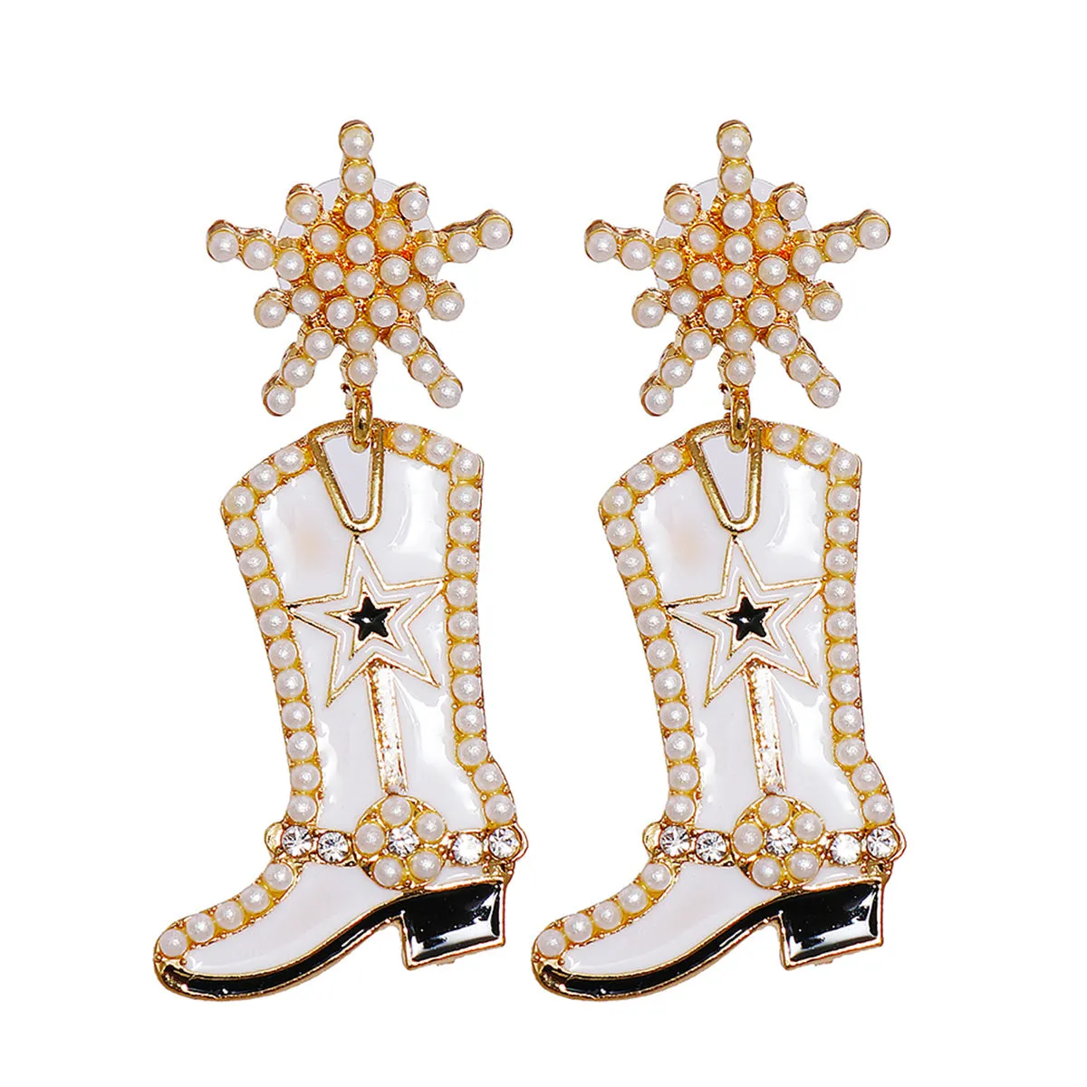 Cubic Zirconia & Pearl 18K Gold-Plated Cowboy Boot Drop Earrings