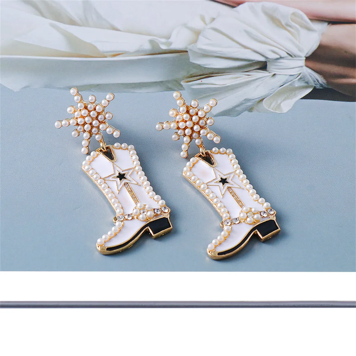 Cubic Zirconia & Pearl 18K Gold-Plated Cowboy Boot Drop Earrings