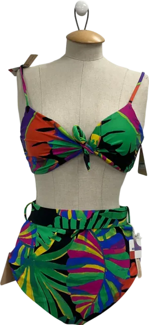 Dancing Leopard Multicoloured Halo Montego Bikini Top In Retro Tropic & Halo Juniper High Waisted  Brief In Retro Tropic UK 12