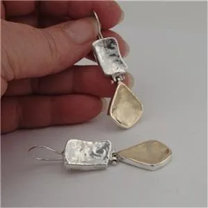 Dangle Earrings 9k Gold 925 Sterling Silver  Handmade Art Hadar Designers  (I e372