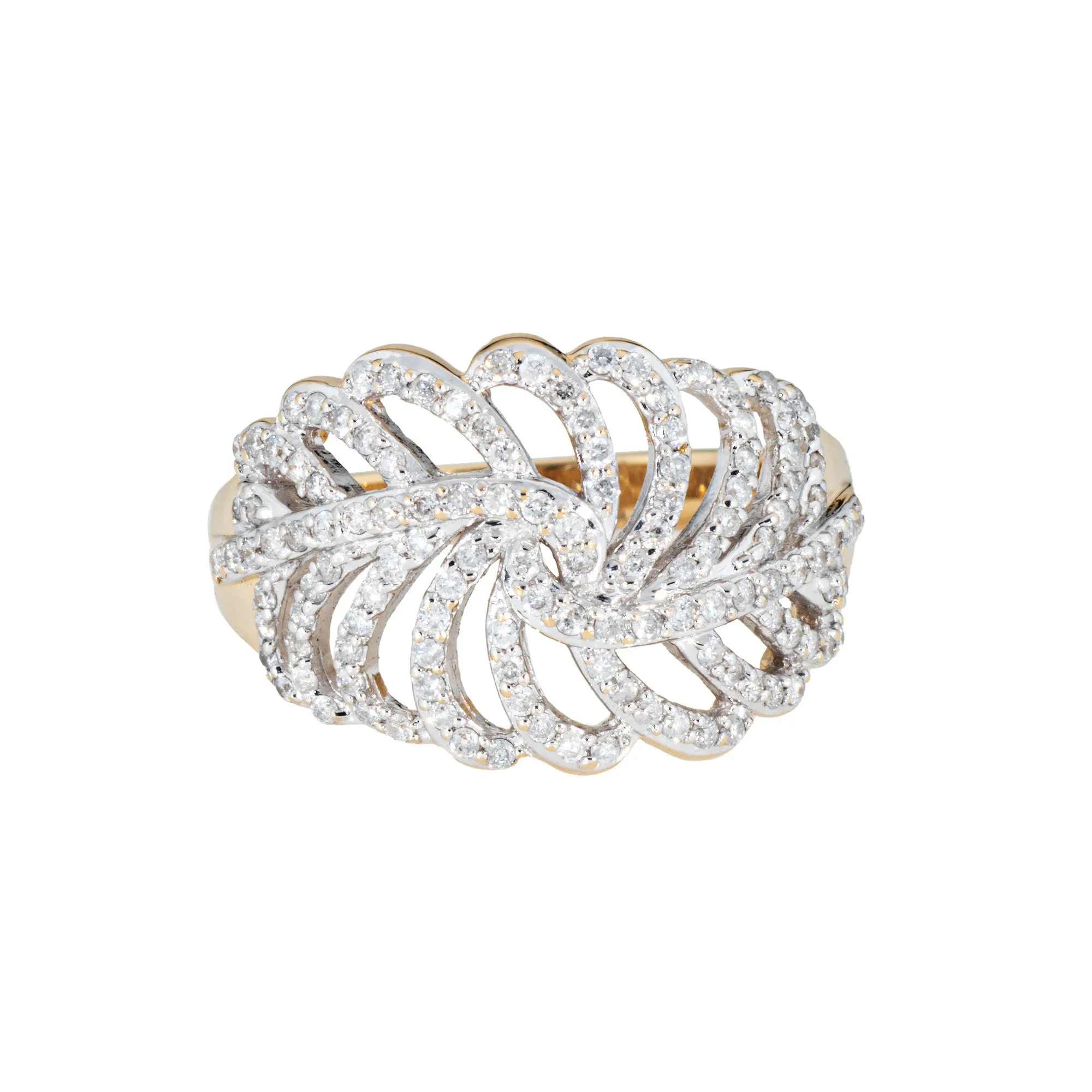Diamond Feather Ring Size 7 Band 14k Yellow Gold Estate Fine Jewelry Vintage