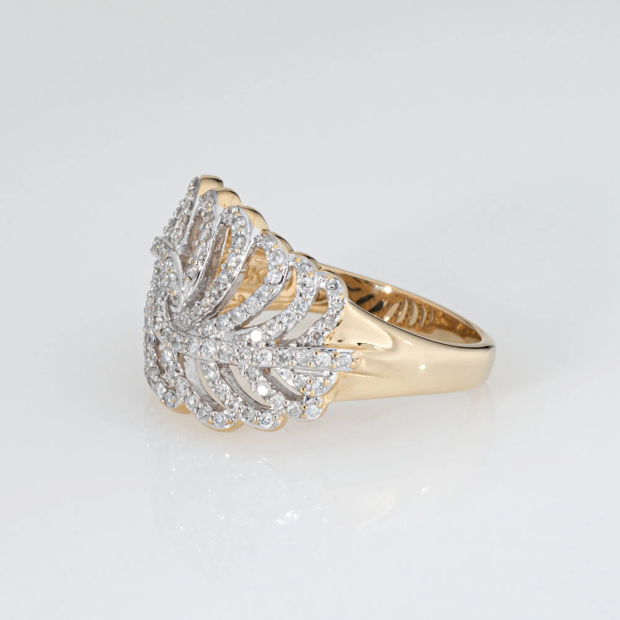 Diamond Feather Ring Size 7 Band 14k Yellow Gold Estate Fine Jewelry Vintage