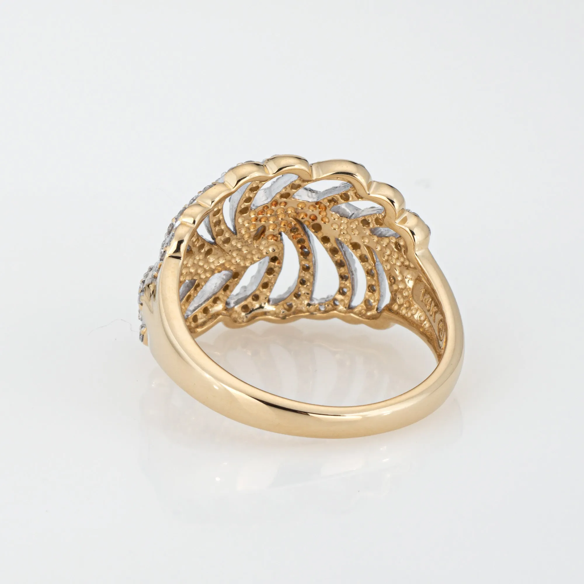 Diamond Feather Ring Size 7 Band 14k Yellow Gold Estate Fine Jewelry Vintage
