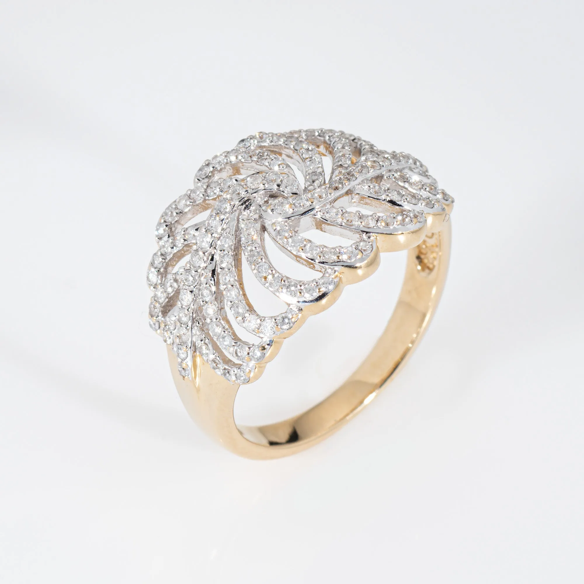 Diamond Feather Ring Size 7 Band 14k Yellow Gold Estate Fine Jewelry Vintage