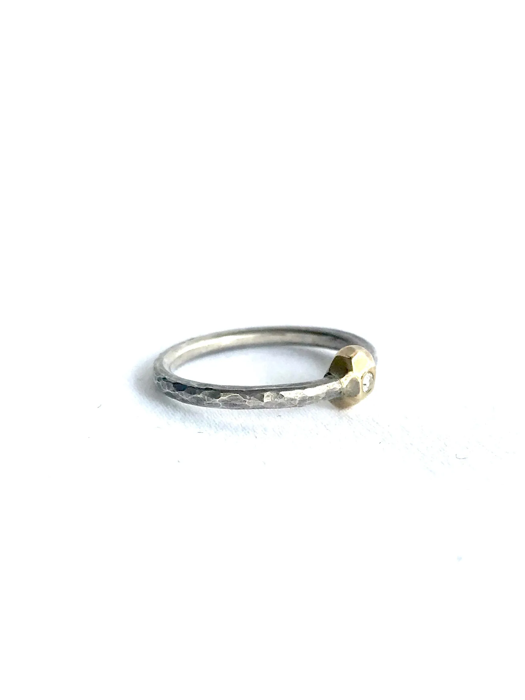 Diamond Ring W/ Geometric Gold Bezel and Silver Band