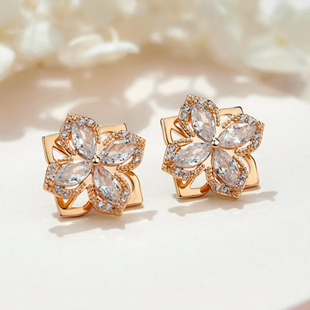 Diamond Rotatable Lucky Clover Stud Earrings