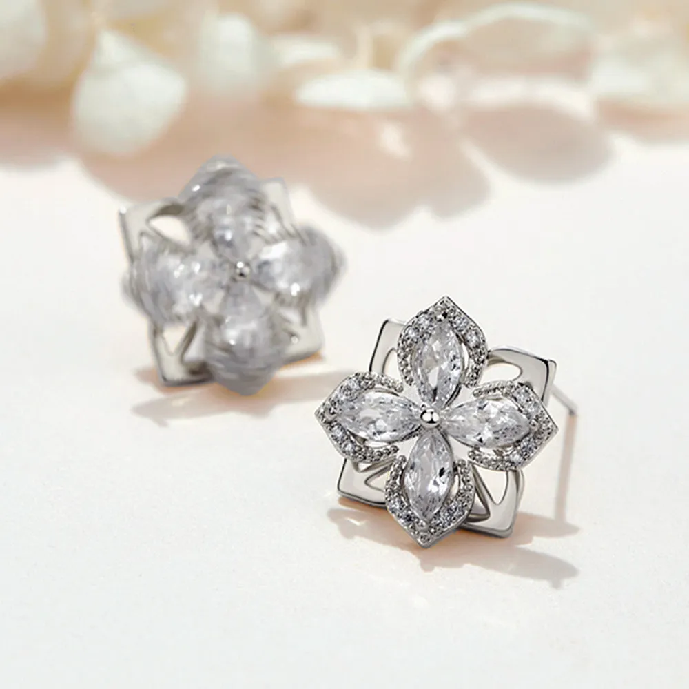 Diamond Rotatable Lucky Clover Stud Earrings