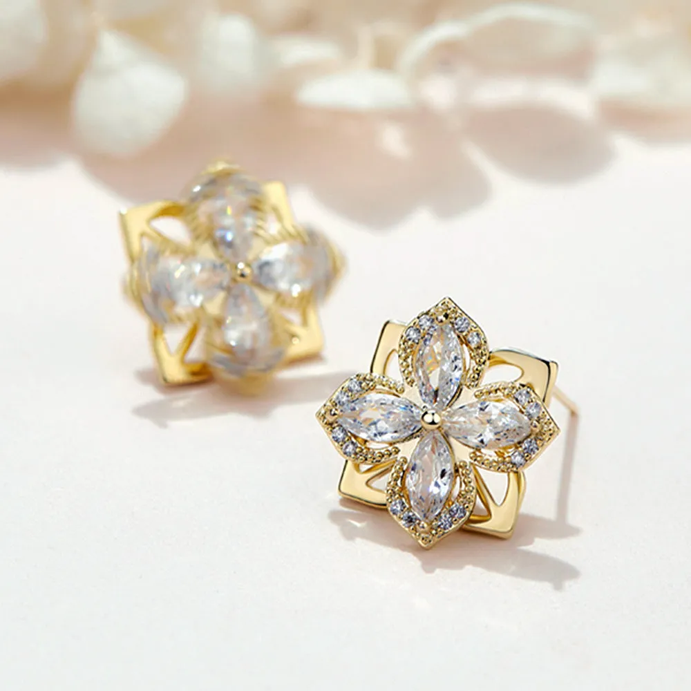 Diamond Rotatable Lucky Clover Stud Earrings