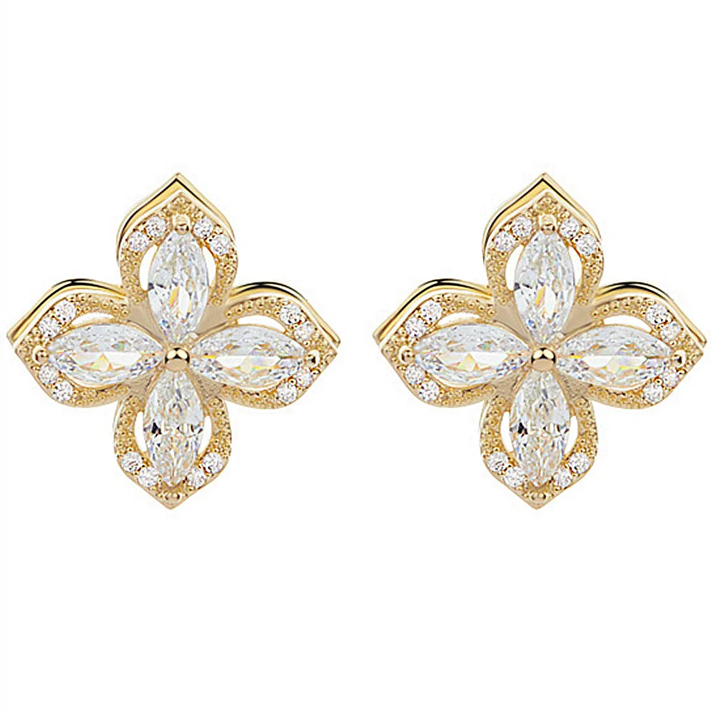 Diamond Rotatable Lucky Clover Stud Earrings