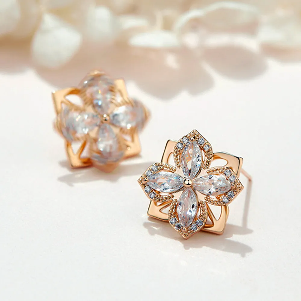 Diamond Rotatable Lucky Clover Stud Earrings
