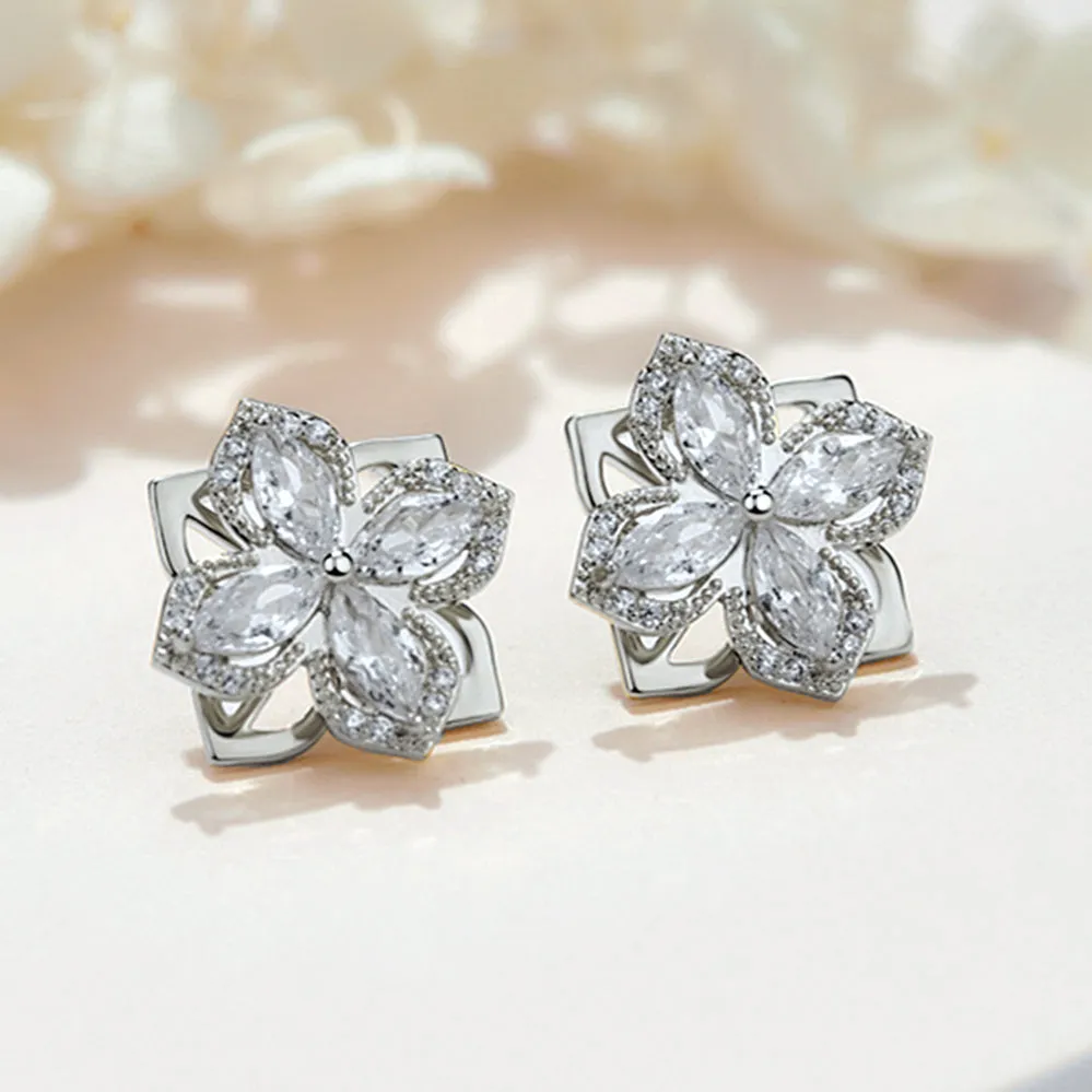 Diamond Rotatable Lucky Clover Stud Earrings