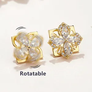 Diamond Rotatable Lucky Clover Stud Earrings