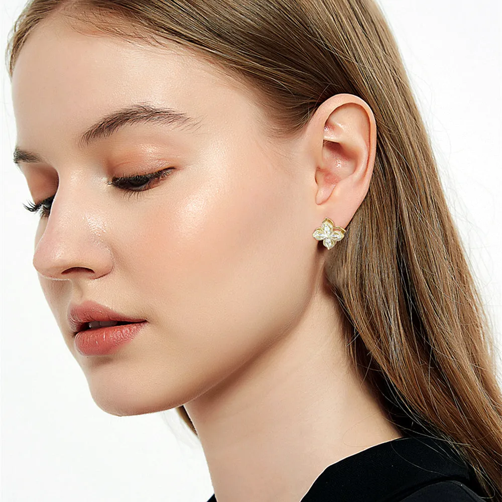 Diamond Rotatable Lucky Clover Stud Earrings