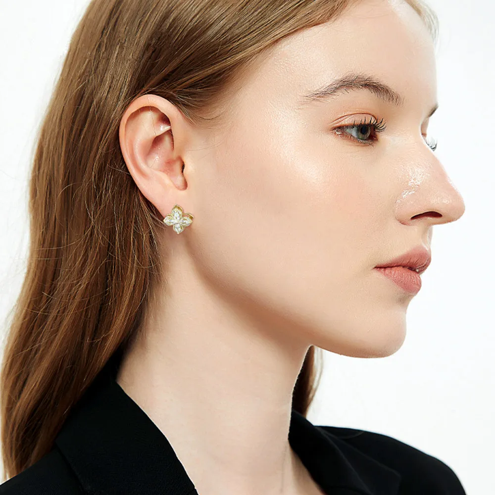 Diamond Rotatable Lucky Clover Stud Earrings