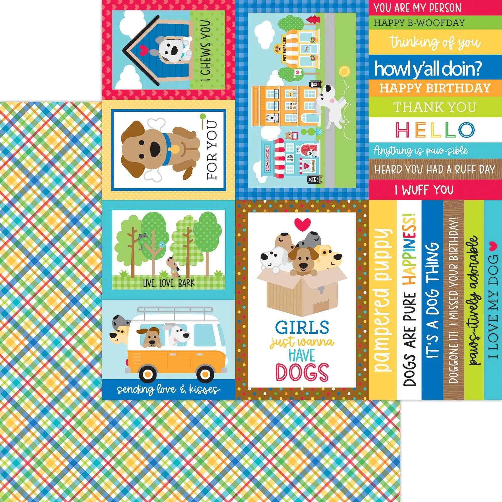 Doodlebug - Doggone Cute - 12x12 Single Sheets - Playful Plaid / 7676