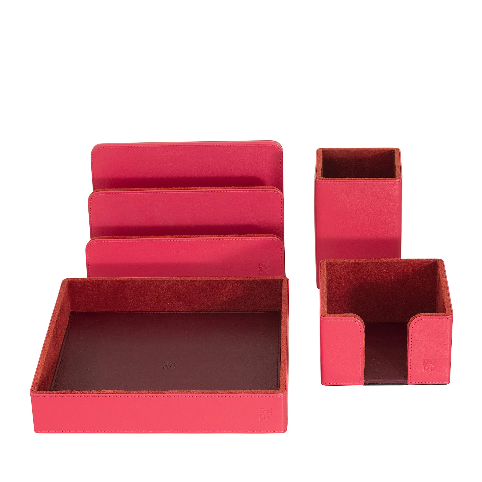 DUDU Set of Leather Desk for Office 4 Pcs With Empattered Penne Rates Road Letters Block Notes