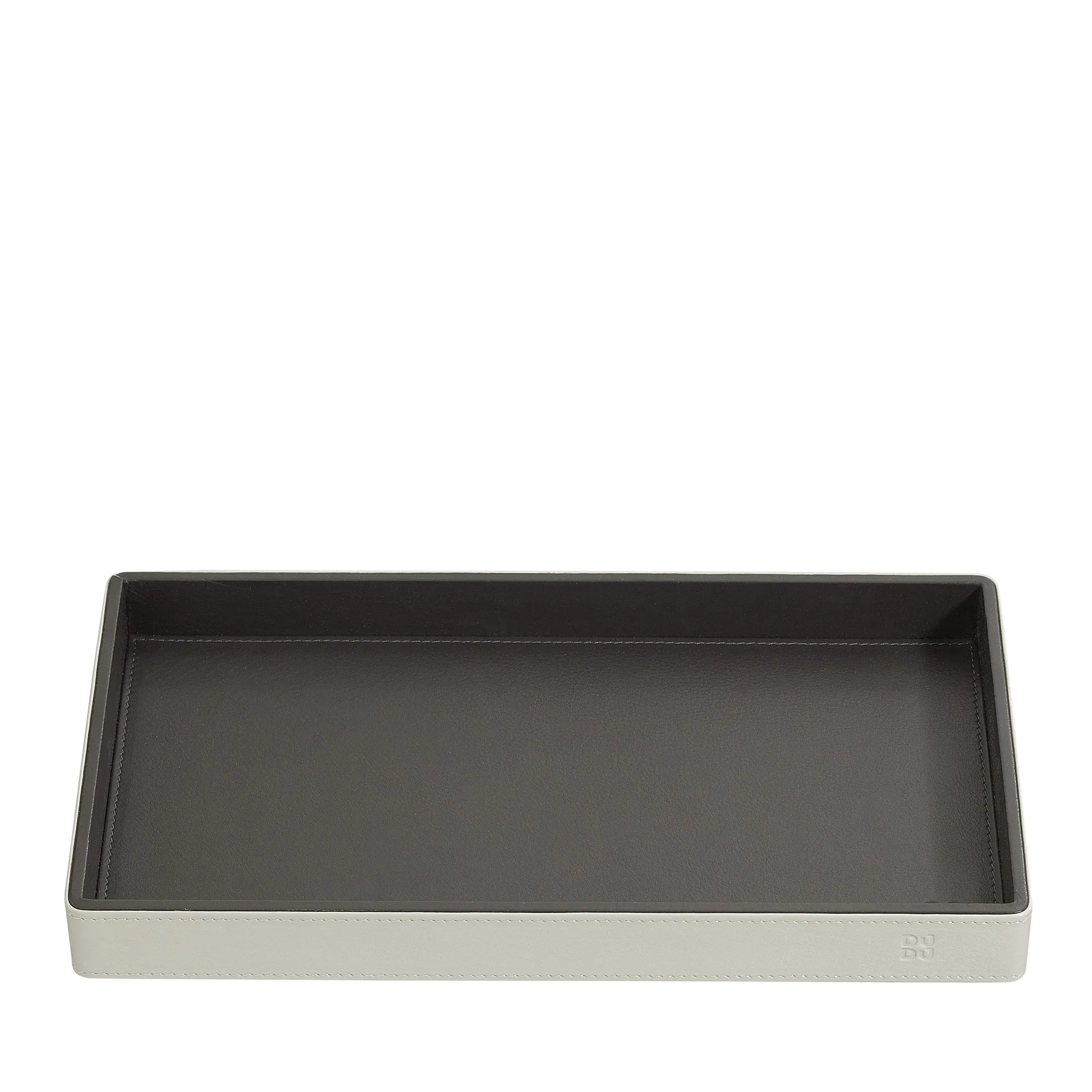 DUDU wooden storage tray covered in real leather, decorative tray for the house, 27 x 15 cm, home design accessory