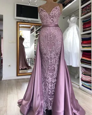 dusty pink lace appliqué evening dresses long 2020 detachable skirt elegant modest evening gown formal dress