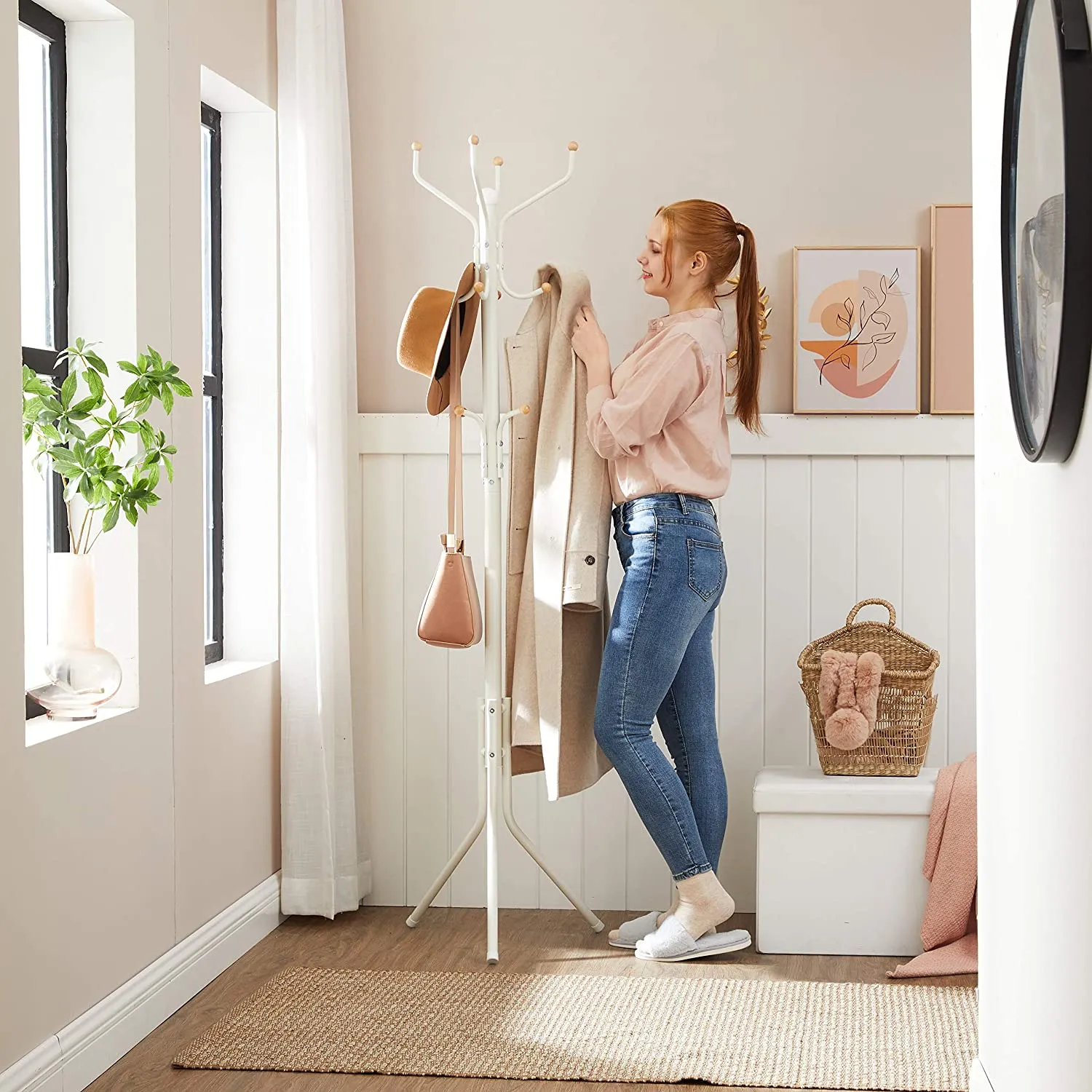 Easton Coat Rack Stand - Cream
