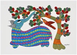 Elephant in Playful Mood - Gond Painting