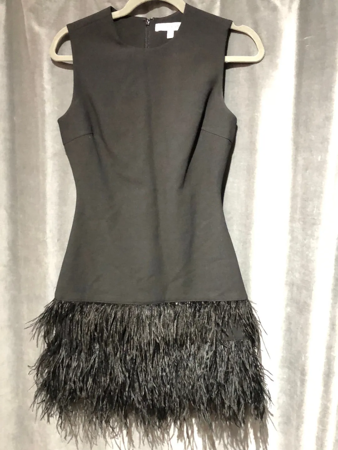 Elizabeth and James Black Sleeveless Feather Bottom Mini Dress